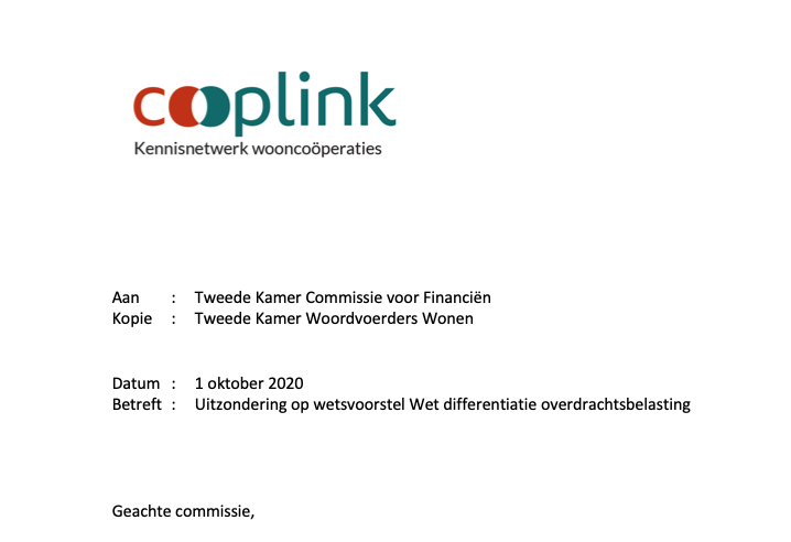 Cooplinks brief aan de Tweede Kamer