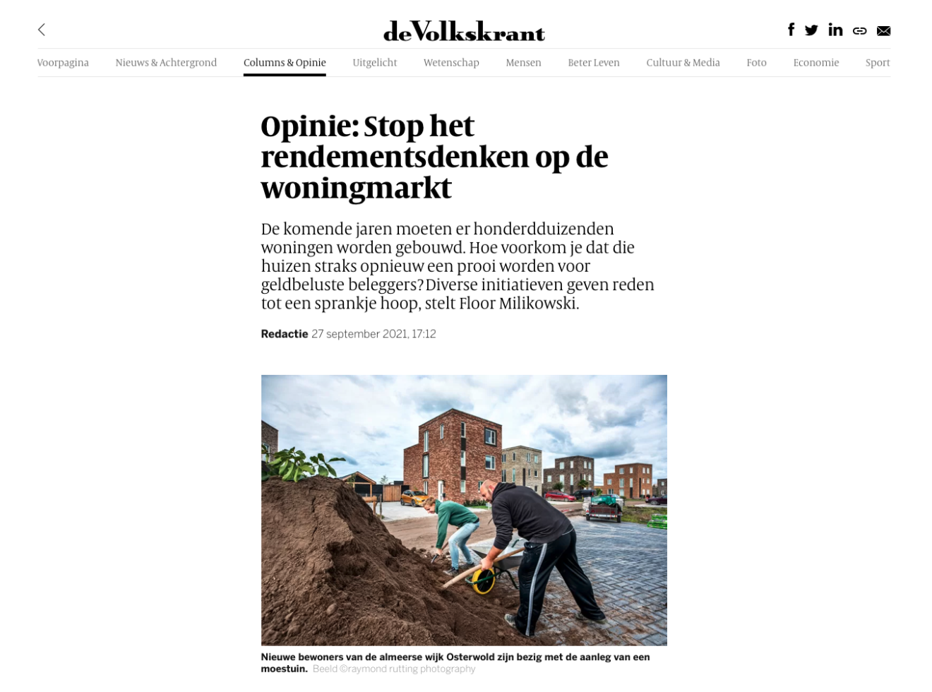 Stop het rendementsdenken op de woningmarkt