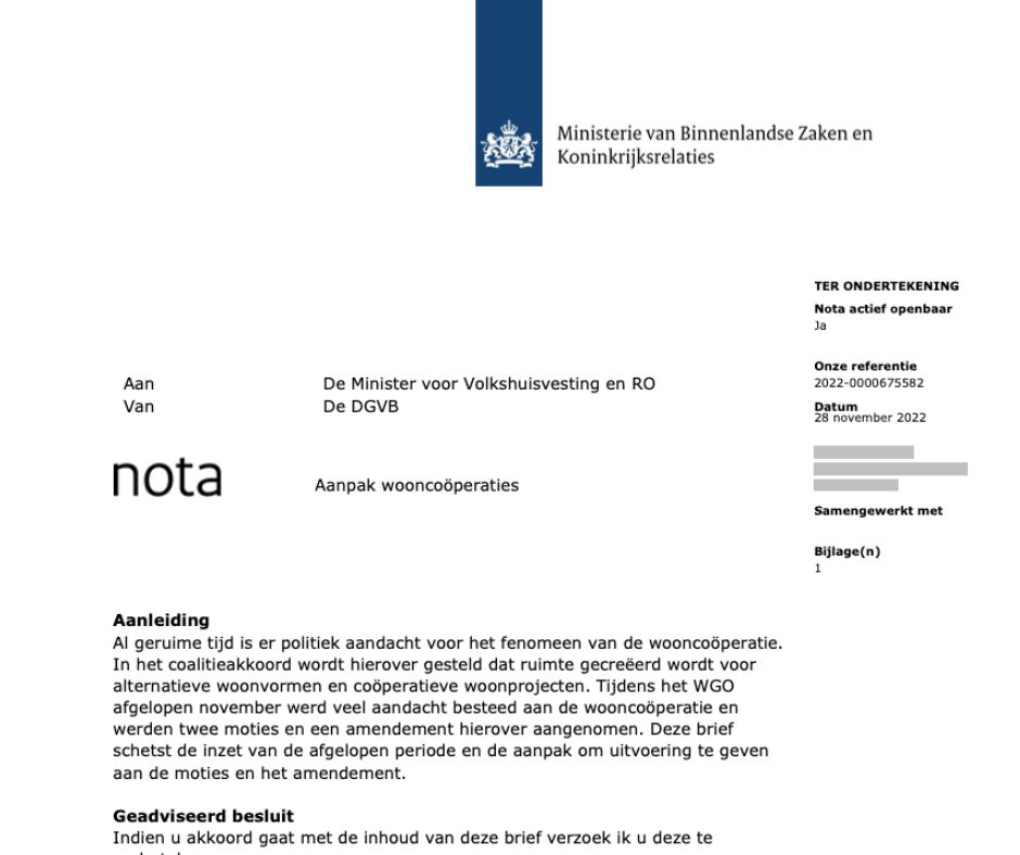 Onze reactie op de nota Aanpak wooncoöperaties